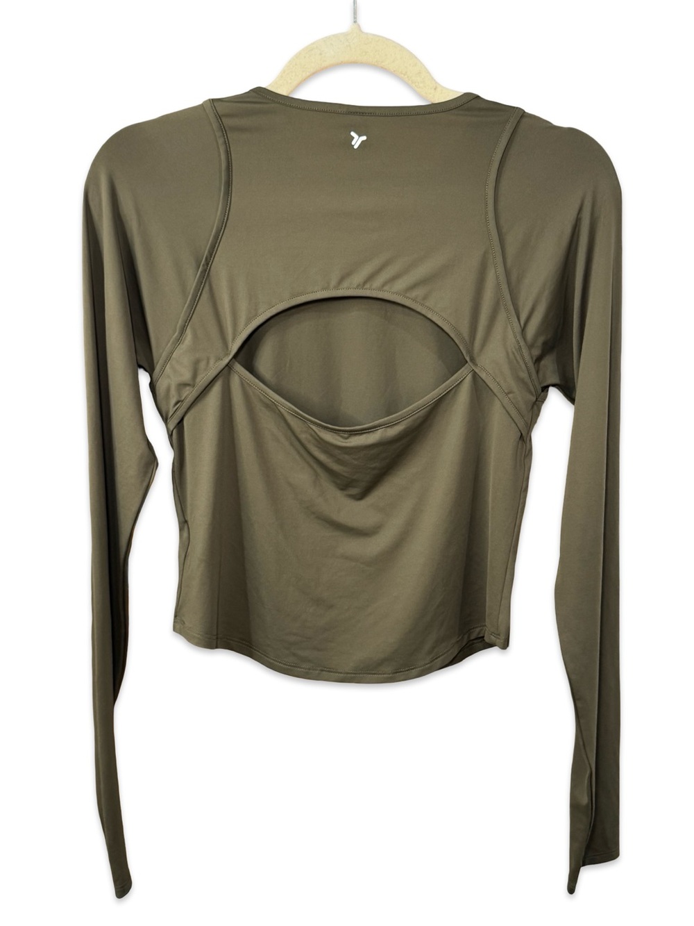 🫒 Old Navy Olive Long-Sleeve Open-Back Crop Top